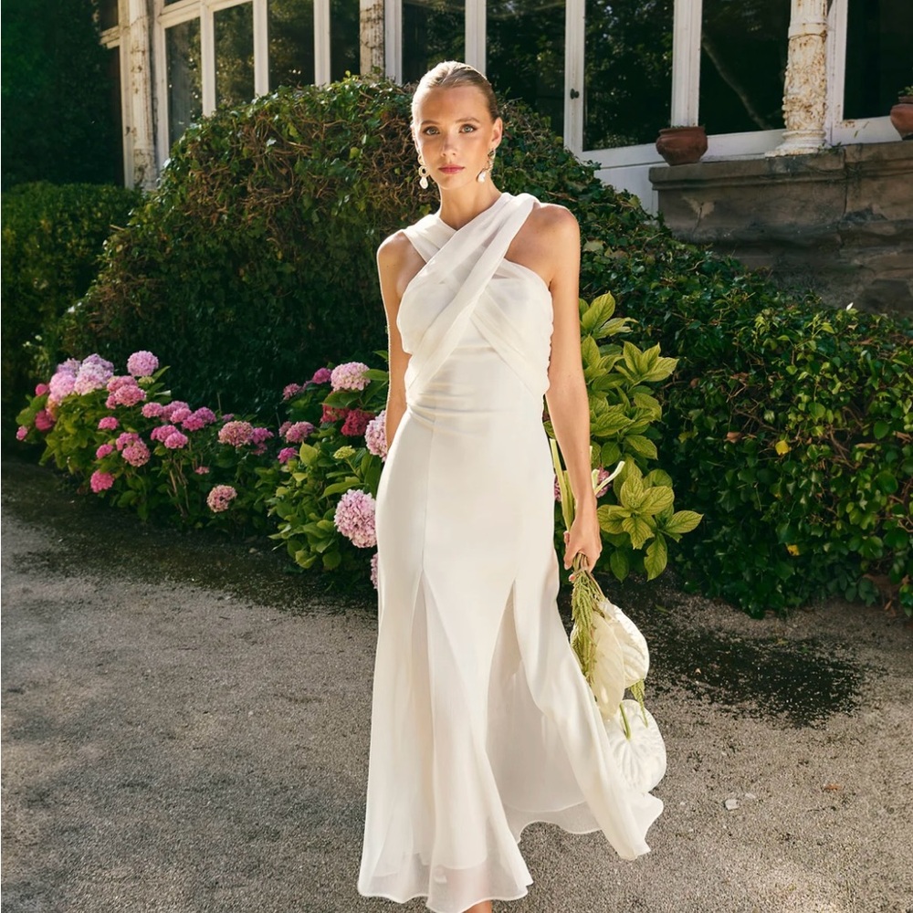 Anthropologie White Bridal Midi Strapless Dress